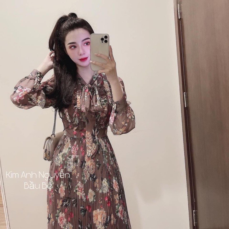 [Mã WAMT1505 giảm 10K đơn 0K] Đầm Dập Ly Hoa Nâu | BigBuy360 - bigbuy360.vn