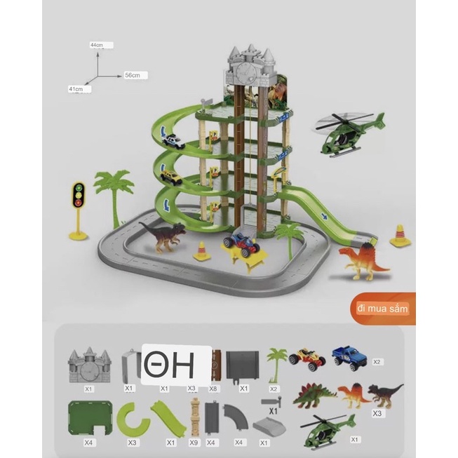 Đồ chơi ! Bãi đỗ xe 4 tầng và đường đua khủng long