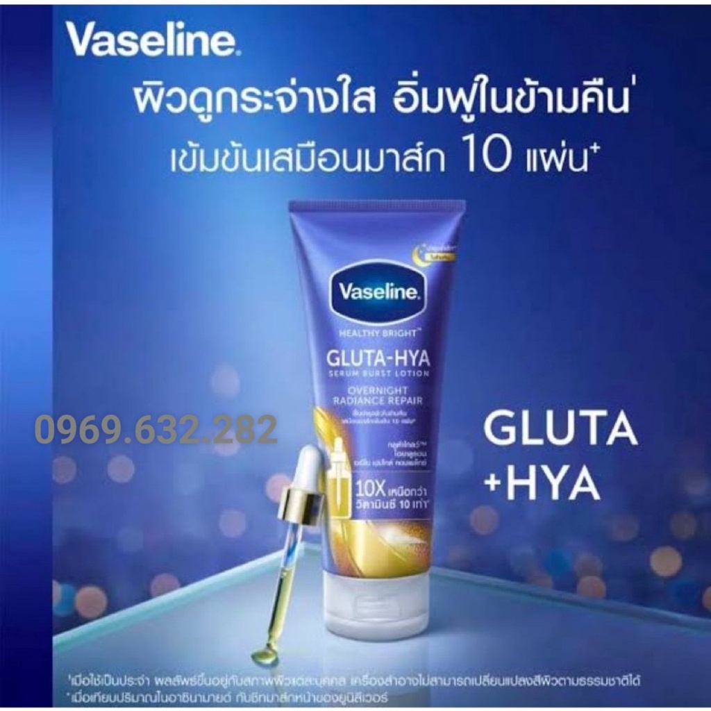 Sữa Dưỡng Thể Vaseline 10X Healthy Bright Gluta HYA Burst Over Night Thái Lan 330ml