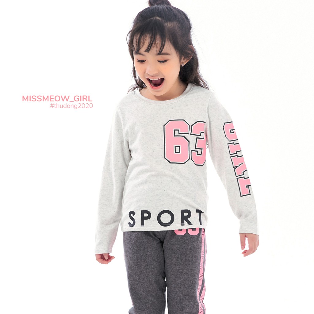 Bộ dài tay bé gái BIGFOX - MISS MEOW size đại, bộ thu đông cho bé phong cách Hàn Quốc in chữ Sport 23 - 51 kg
