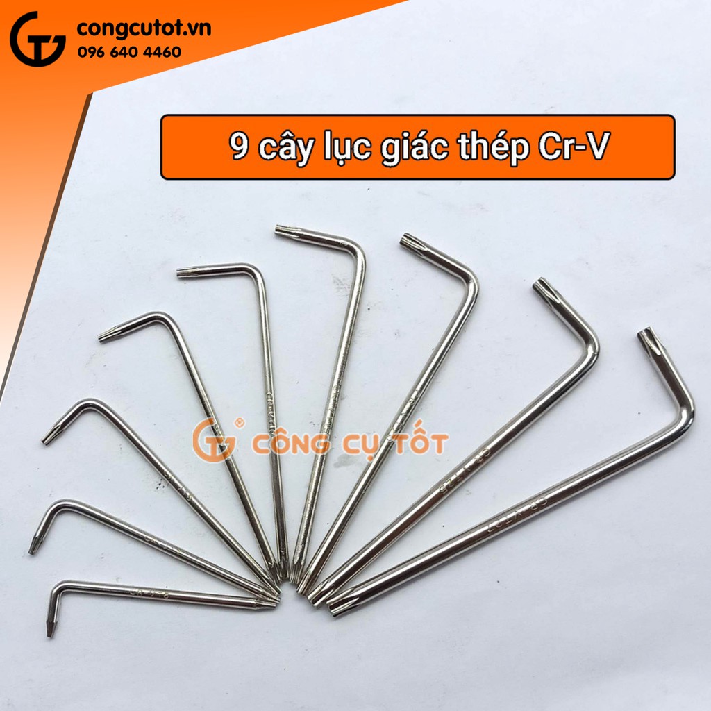 Bộ lục giác đầu bông mini 9 cây chữ L T6-T27 GM804-9 dài 115mm