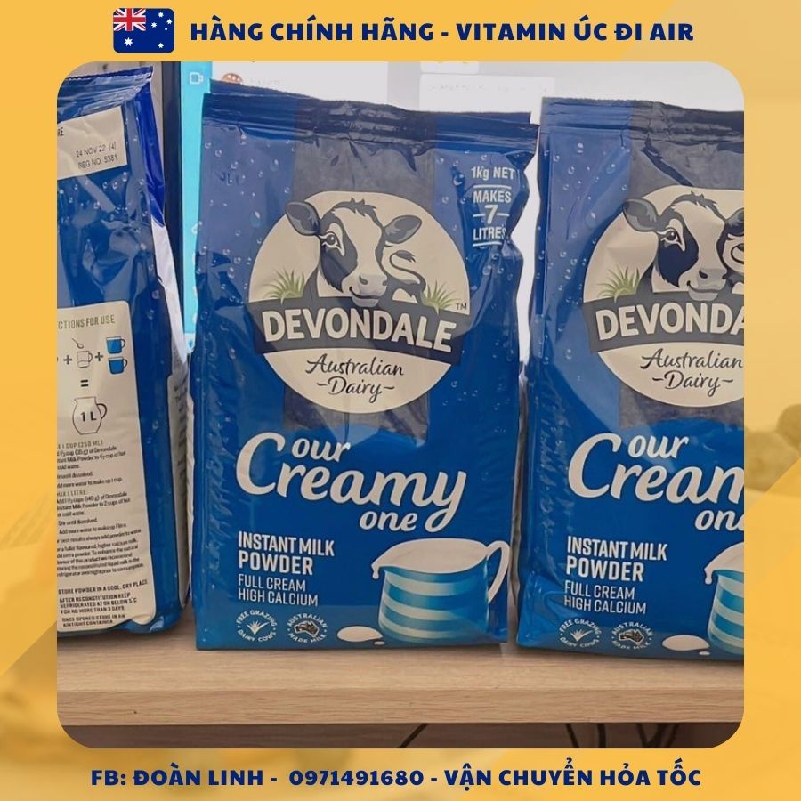 Devondale sữa bột nguyên kem túi 1kg, Hàng chuẩn úc đi air, Sữa bột Devondale Úc nguyên kem 1kg