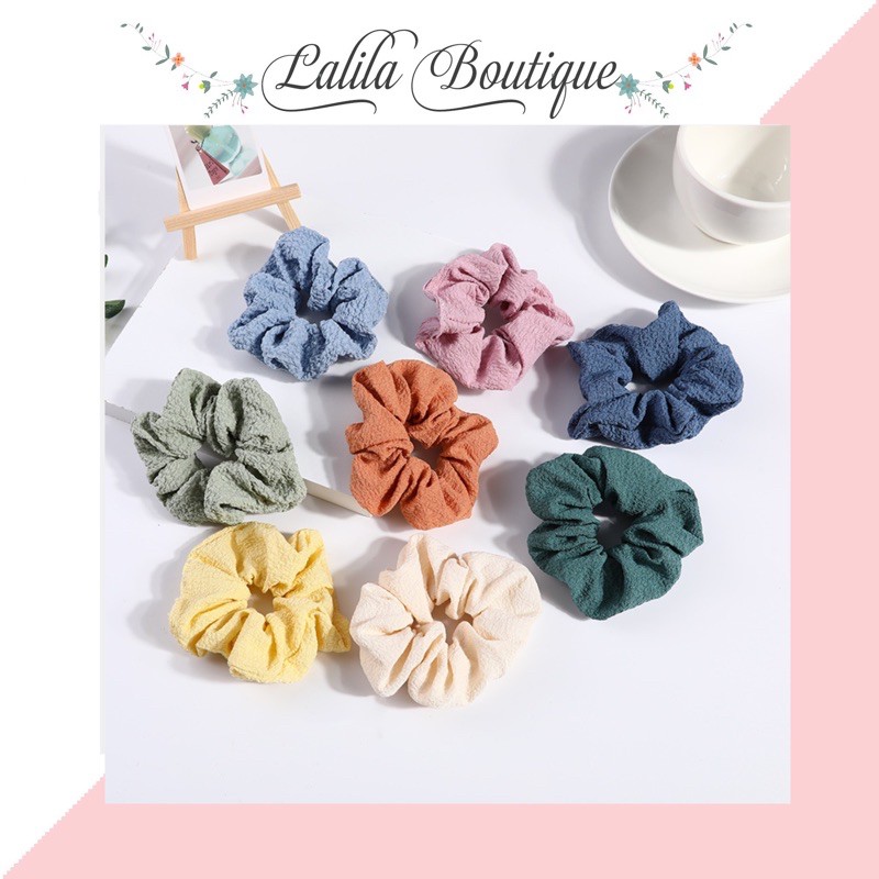 Combo 10 Dây Buộc Tóc Lalila Scrunchies Vải Kẻ Viền Đơn Giản Dễ Thương DC16