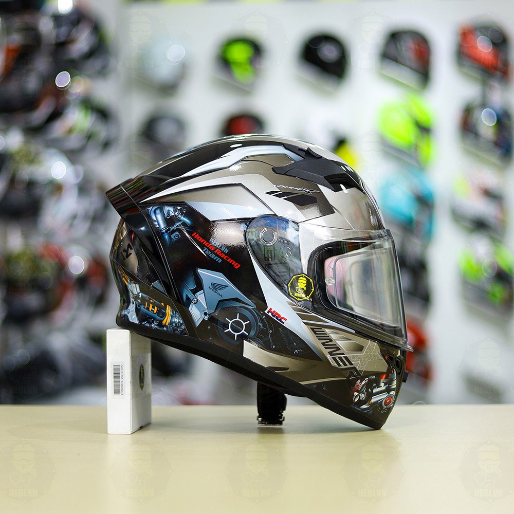 Nón Fullface ROC 01 Dán Tem Decal Winner Xám Tặng "Pinlock"