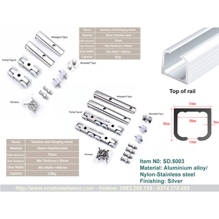 [ Sản phẩm chất lượng cao] Bộ phụ kiện bánh xe cửa lùa ray treo inox 304 bảo hành dài hạn ( có ảnh thật và video)
