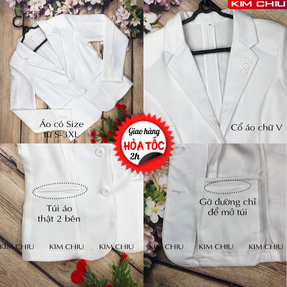 Áo Vest Nữ Công Sở Kim Chiu Cao Cấp Màu Trắng Vải Tuyết Mưa Tay Dài Form Đẹp Từng Đường Kim Mũi Chỉ VTD-18