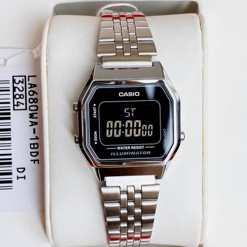 Đồng hồ nữ Casio LA680WA-1BDF 🔥 𝓢𝓲ê𝓾 𝓗𝓸𝓽 🔥 Cam Kết Hàng Chính Hãng 🔥  Dây kim loại mạ bạc - Mặt đen Giá 🌟sɪêᴜ ᴄʜấᴛ 🌟