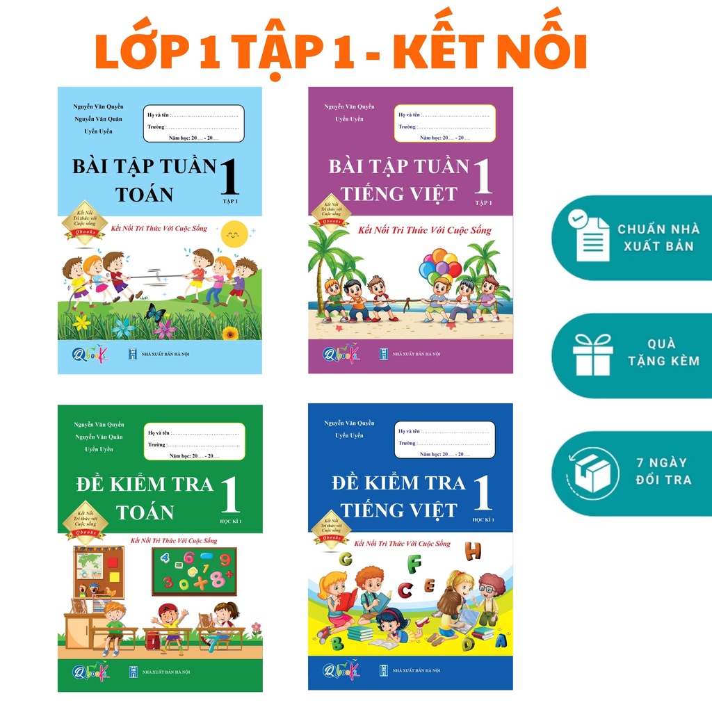 Sách - Combo Bài Tập Tuần Và Đề Kiểm Tra Toán - Tiếng Việt Lớp 1 Kết Nối Tri Thức - Học Kì 1 (4 Cuốn)