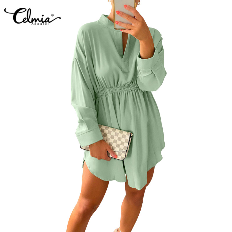 Áo sơ mi CELMIA tay dài eo thun thời trang công sở giản dị cho nữ