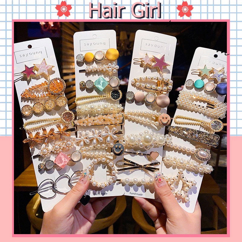 Kẹp tóc đính đá/ngọc trai giả phong cách Hàn Quốc xinh xắn dành cho nữ