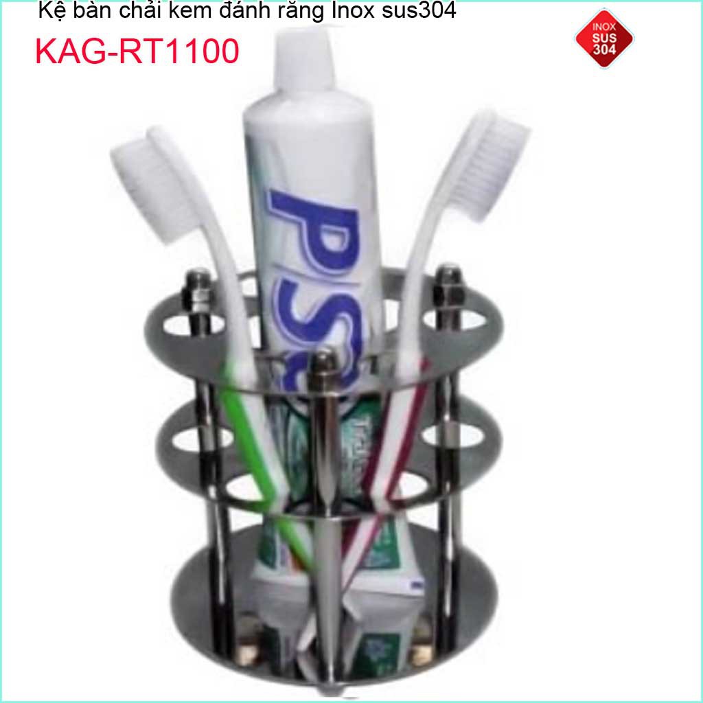 Kệ bàn chải kem đánh răng bằng inox 304 KAG-RT1100 đế tròn thiết kế đẹp sử dụng bền lâu