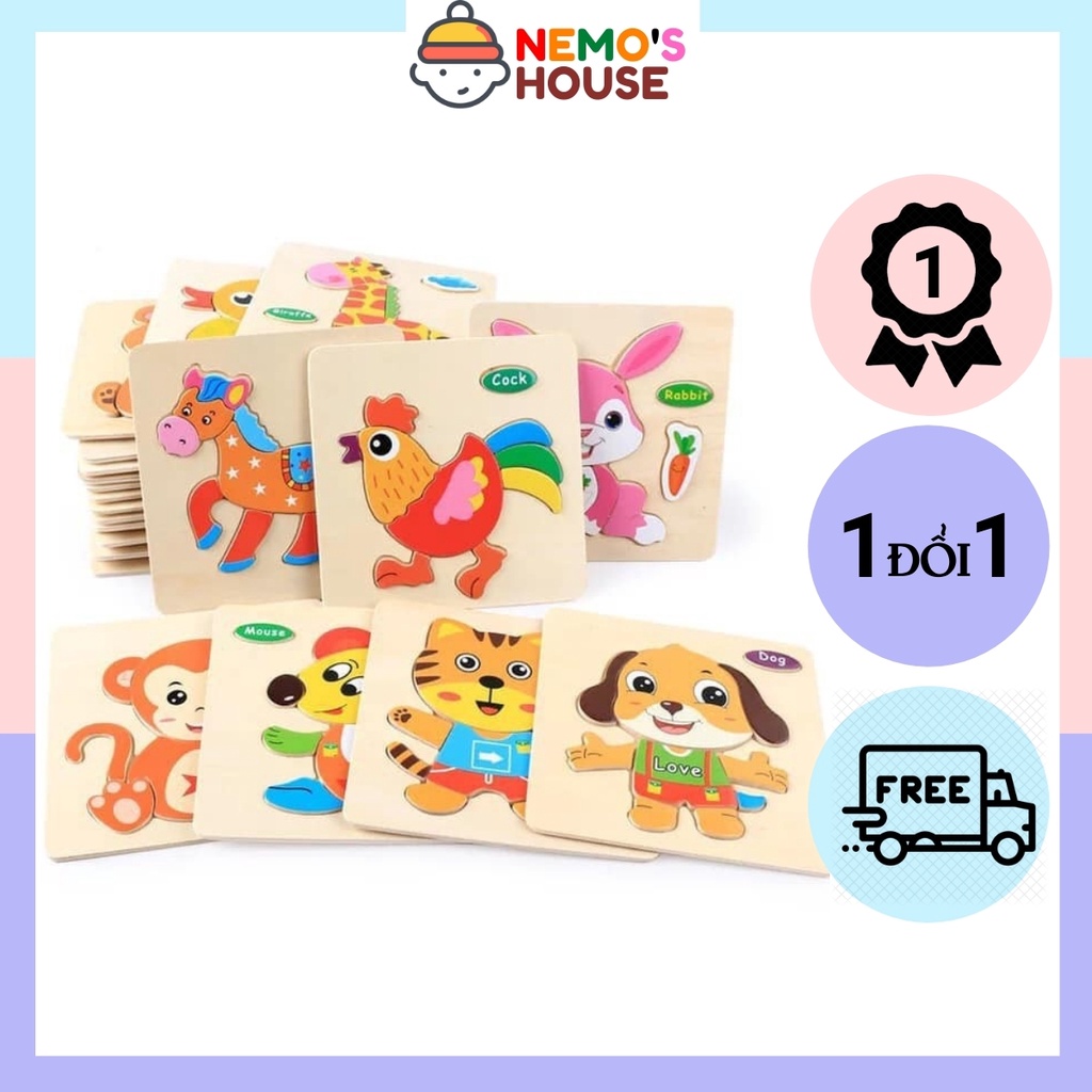 Tranh ghép hình 3D gỗ nổi cho bé, đồ chơi thông minh, bộ tranh ghép nhiều hình ngộ nghĩnh, giúp bé phát triển toàn diện