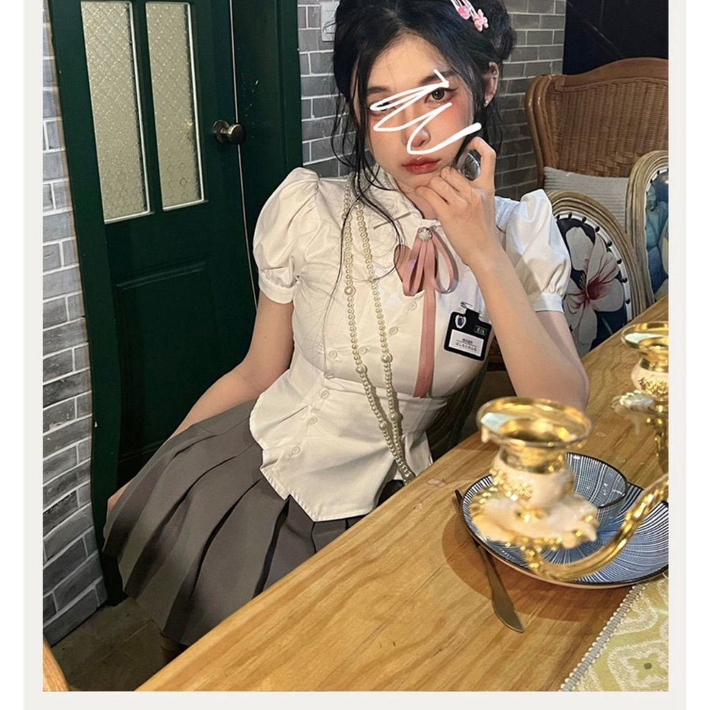 Korean Summer Fashion High Waist Pleated Skirt + Shirt Set For Women NkRm