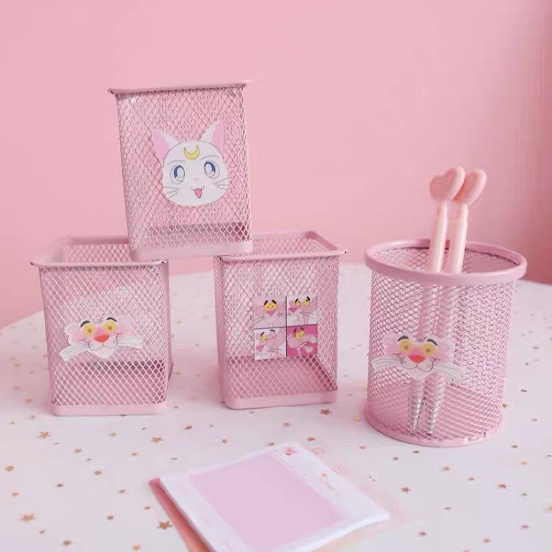 Giỏ đựng bút để bàn bằng sắt màu hồng pastel - Giỏ sắt sơn tĩnh điện đựng đồ dùng văn phòng phẩm tiện ích