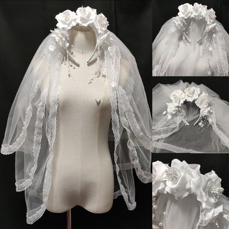 Vòng Hoa Đội Đầu 3 Tầng Giả Ngọc Trai Phong Cách Vintage Thập Niên 80 Cho Cô Dâu