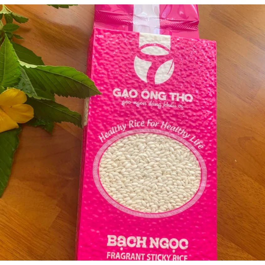 Gạo Nếp Bắc Bạch Ngọc Túi 1Kg - Gạo Ông Thọ - Hạt tròn đều, cơm dẻo mềm