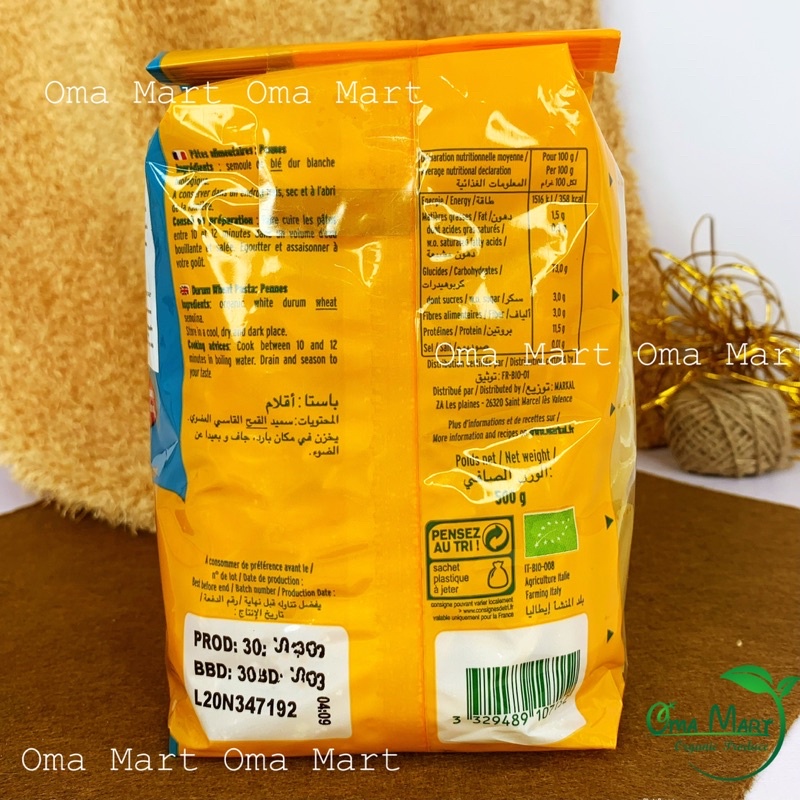 Nui ống trắng hữu cơ Markal 500g
