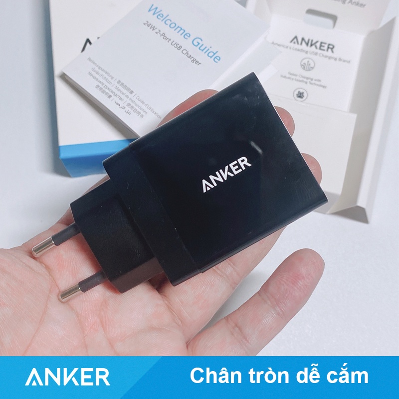 Củ Sạc ANKER PowerPort 2 Cổng 24W - Mỗi cổng USB 12W - A2021 A2023 A2013 Đen Trắng HD Store