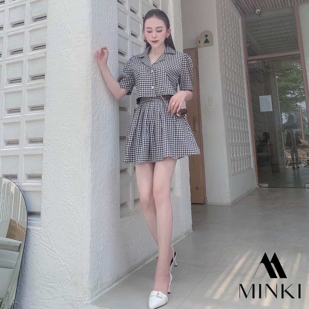SET ÁO CHÂN VÁY KẺ Ô - Chất liệu Kaki nhập khẩu cao cấp - họa tiết kẻ ô [HÀNG THIẾT KẾ]