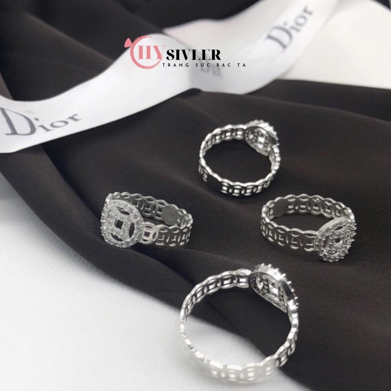 Nhẫn bạc ta đồng tiền tài lộc nạm đá dày dặn nhẫn nữ bạc thật