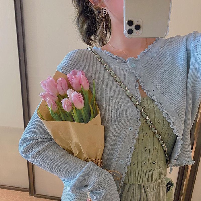 Áo cardigan ZHELIHANGFEI tay dài dáng ngắn dệt kim thời trang quyến rũ dành cho nữ