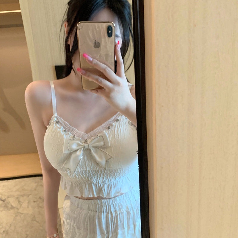 Áo Hai Dây Xếp Ly Đính Nơ Quyến Rũ Thời Trang Cho Nữ