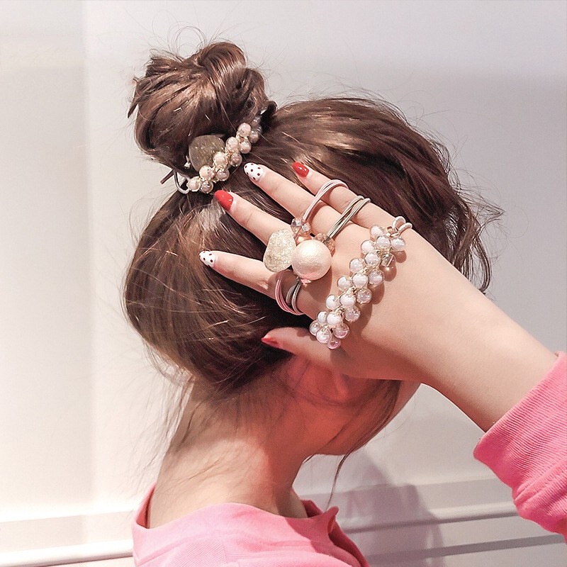 Dây Cột Tóc Cao Su Co Giãn Đính Hạt Ngọc Trai Thanh Lịch Dành Cho Nữ