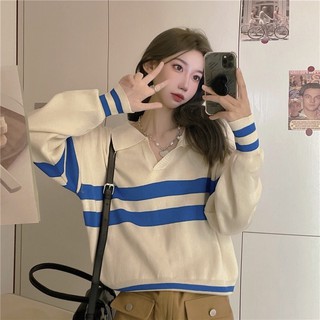 【Guimi】 Áo Sweater Tay Dài Cổ Bẻ Phong Cách Retro Hàn Quốc Thời Trang Cho Nữ