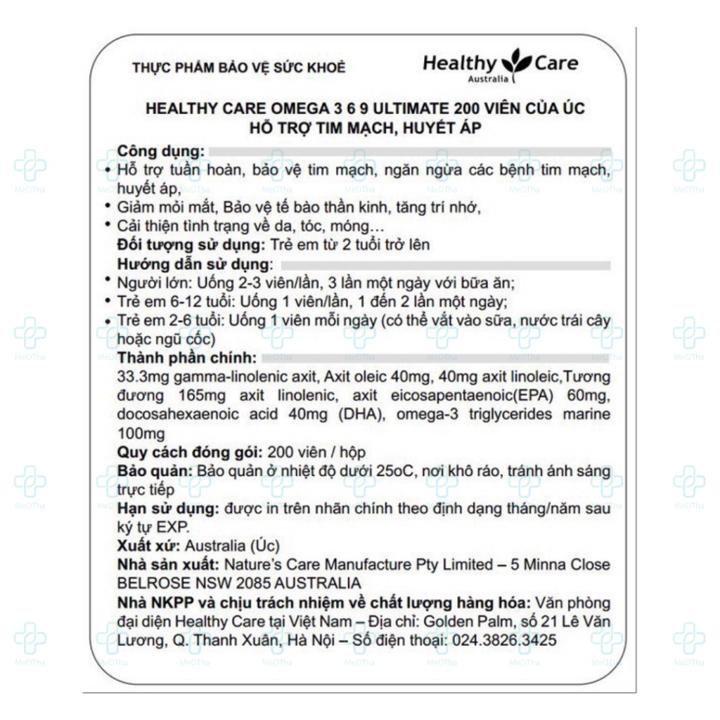 Omega 369 Healthy Care - Dầu Cá, Bổ Não, Bổ Mắt, Tim Mạch, Omega 3, Dầu Hoa Anh Thảo (Lọ 200 Viên) [Chính Hãng]
