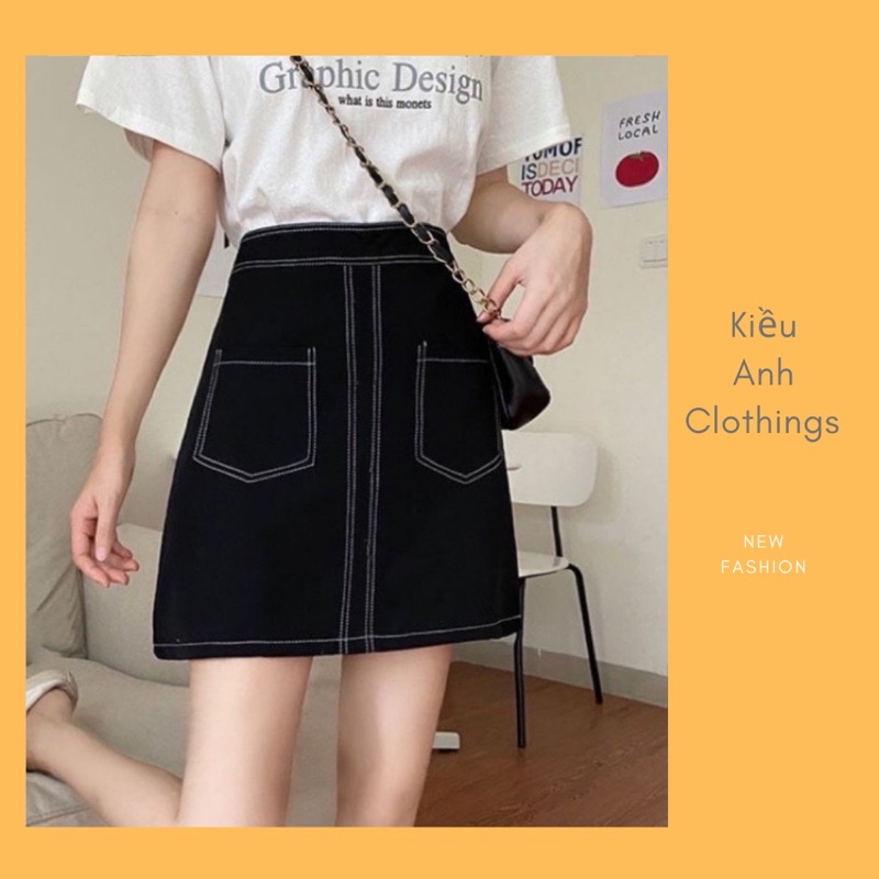 Chân váy chữ A ngắn chỉ viền trơn