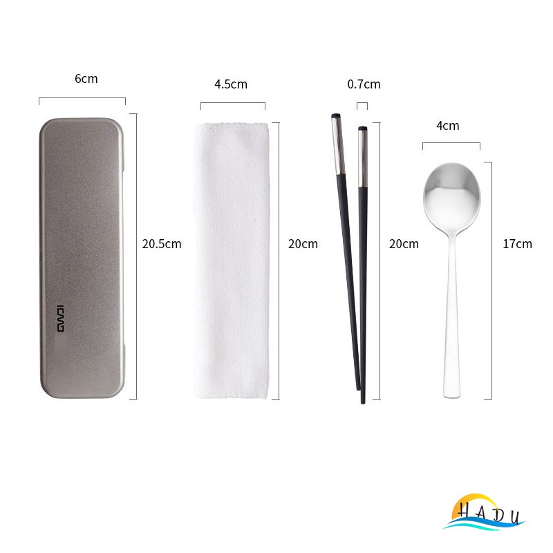 Bộ thìa đũa cá nhân văn phòng inox 304 cao cấp nhỏ gọn kèm hộp và khăn lau tiện lợi an toàn