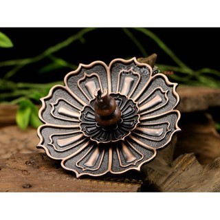 Chân cắm hương, đế đốt nhang hợp kim đồng hình hoa sen phụ kiện thác khói xông trầm