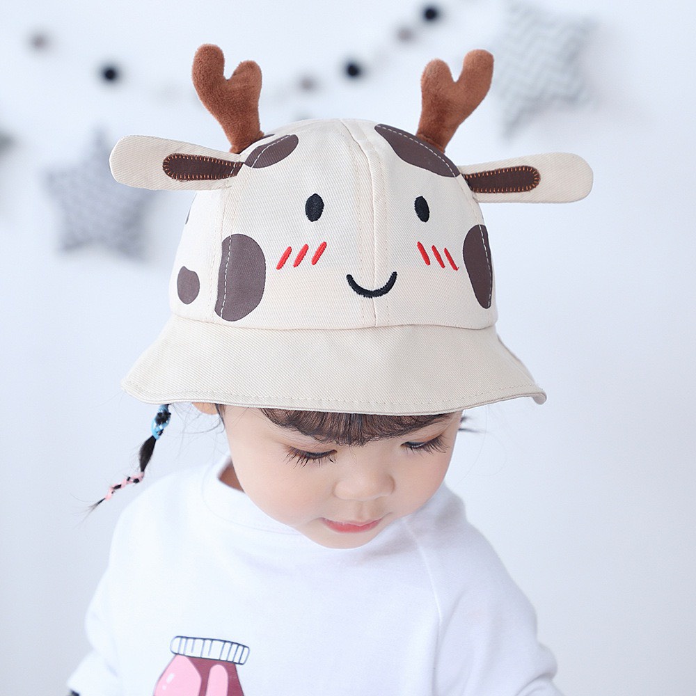 Mũ bucket hình con bò siêu cute tai sừng dành cho bé