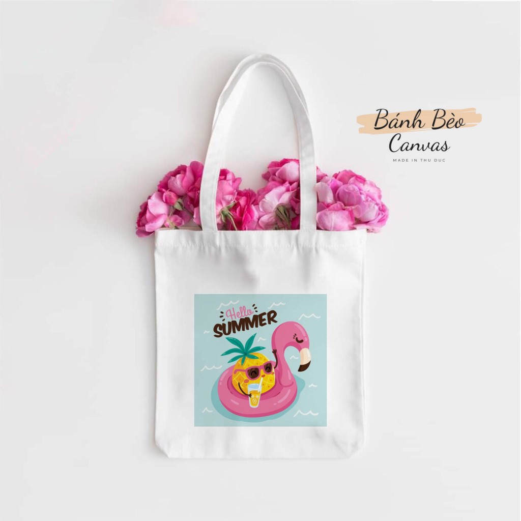 TÚI TOTE &quot;VUÔNG&quot; VẢI CANVAS ĐEO VAI HELLO SUMER _ MÙA HÈ YÊU THƯƠNG