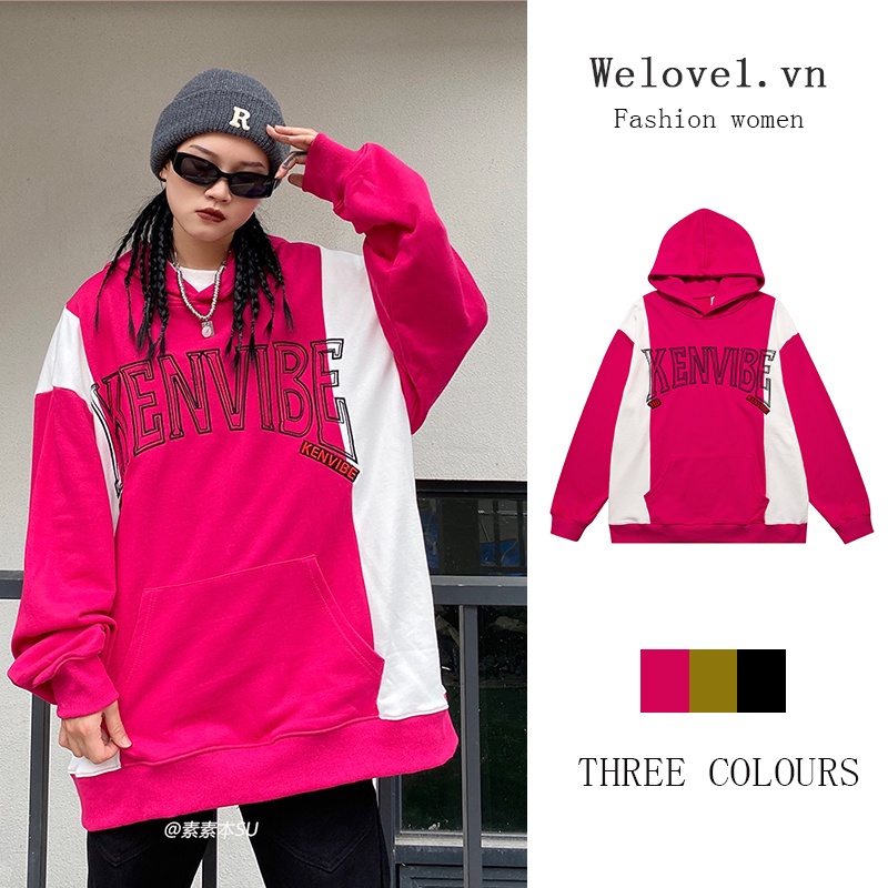 Áo sweater Có Mũ Trùm Dáng Rộng Cỡ Lớn Màu Sắc Tương Phản Kiểu Đường Phố Âu Mỹ Thời Trang Mùa Thu 2022 Mới Cho Nữ