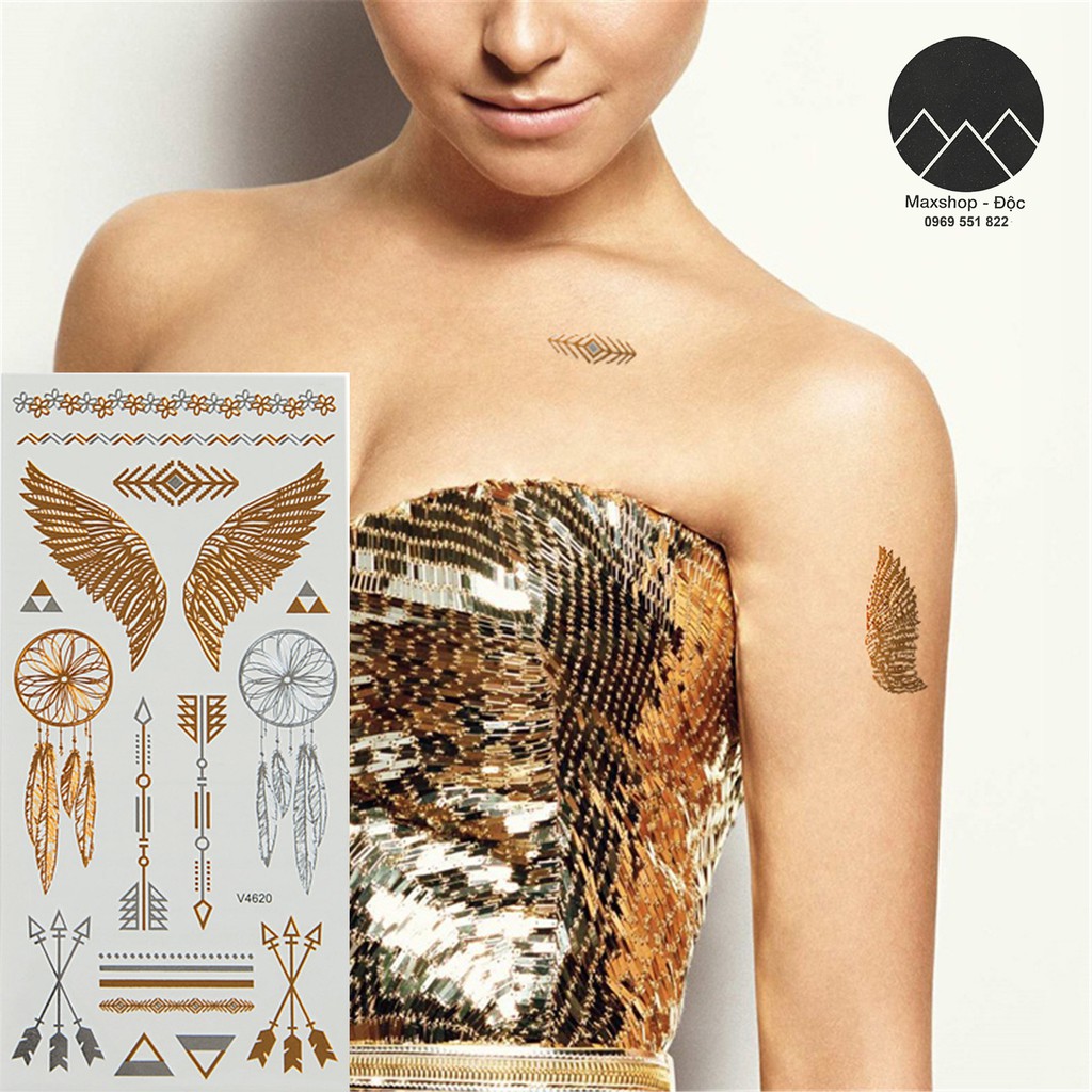 (Chọn mẫu) Hình xăm dán ánh kim - Set hình xăm nhũ ánh kim henna giả tatoo