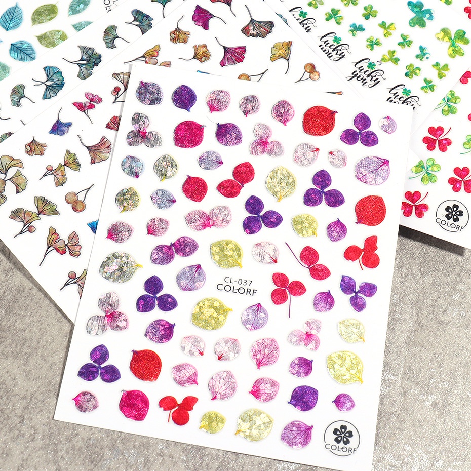 Miếng Dán Trang Trí Móng Tay 3D Hình Cỏ Ba Chiều Màu Xanh Lá Hoa Shamrock Ginkgo Sping