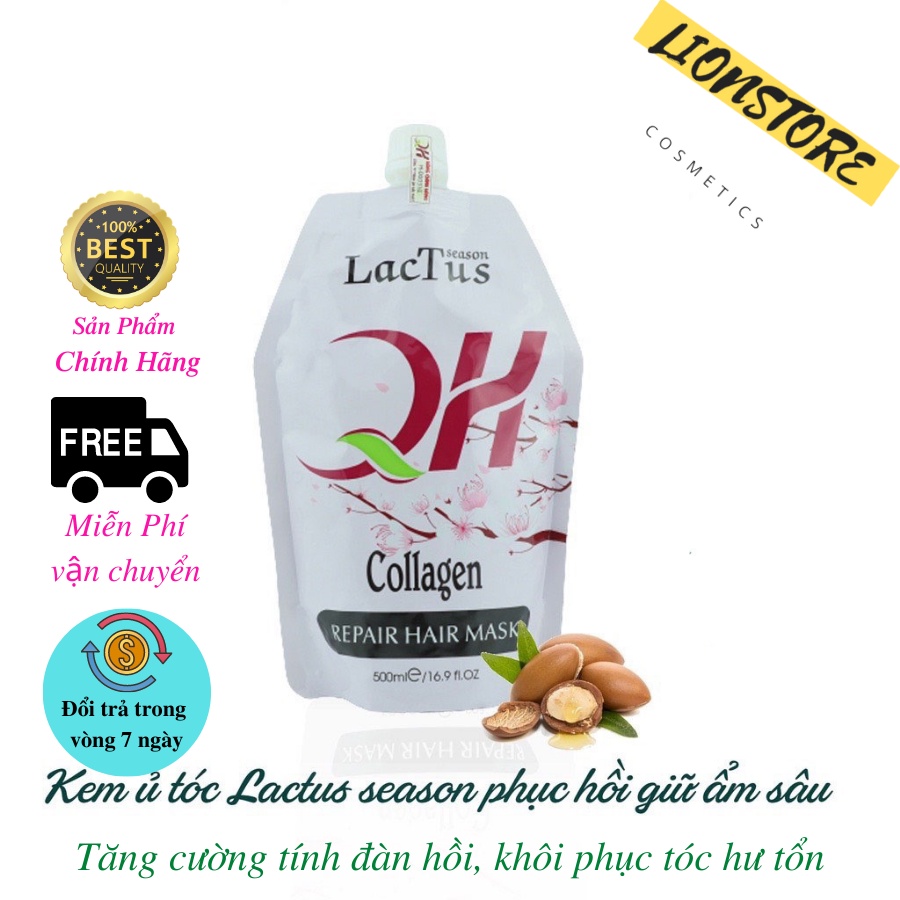 Kem ủ tóc collagen Lactus season dầu hấp tóc phục hồi hư tổn QH lactusseason 500ml