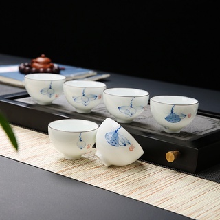 Bộ chén sứ Cảnh Đức vẽ tay thủ công Dùng Thưởng Trà (Bộ 06 chiếc kèm hộp quà)
