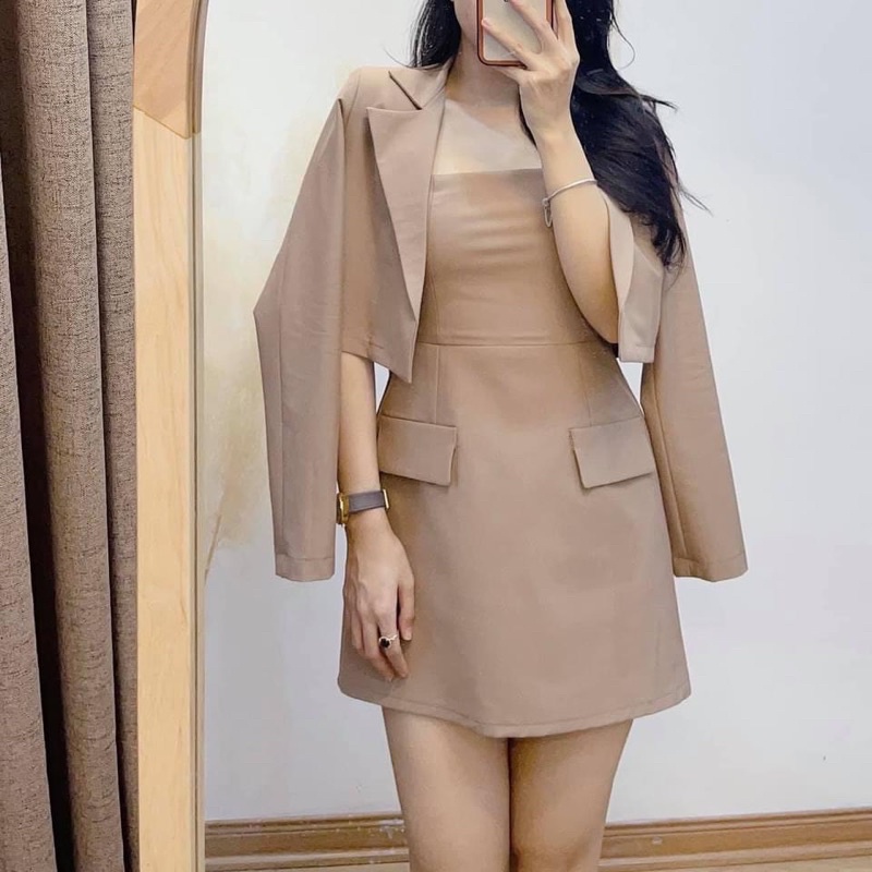 VÁY CÚP NGỰC CHÂN CHỮ A MIX ÁO BLAZER