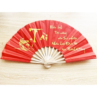 Quạt vải lụa xếp,viết chữ thư pháp truyền thống Việt Nam dài 32cm (màu đỏ)