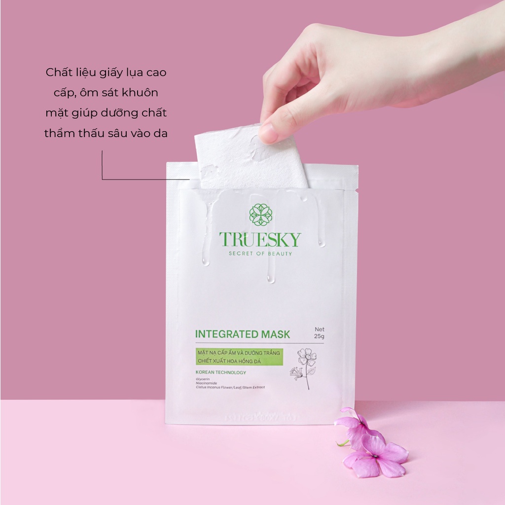 Combo 5 miếng mặt nạ dưỡng trắng da và ngăn ngừa lão hoá chiết xuất hoa hồng đá Truesky Integrated Mask 25g