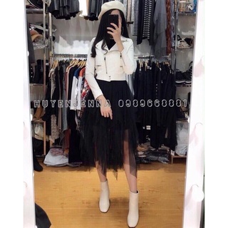 Áo khoác da cổ bẻ dáng ngắn sml ...