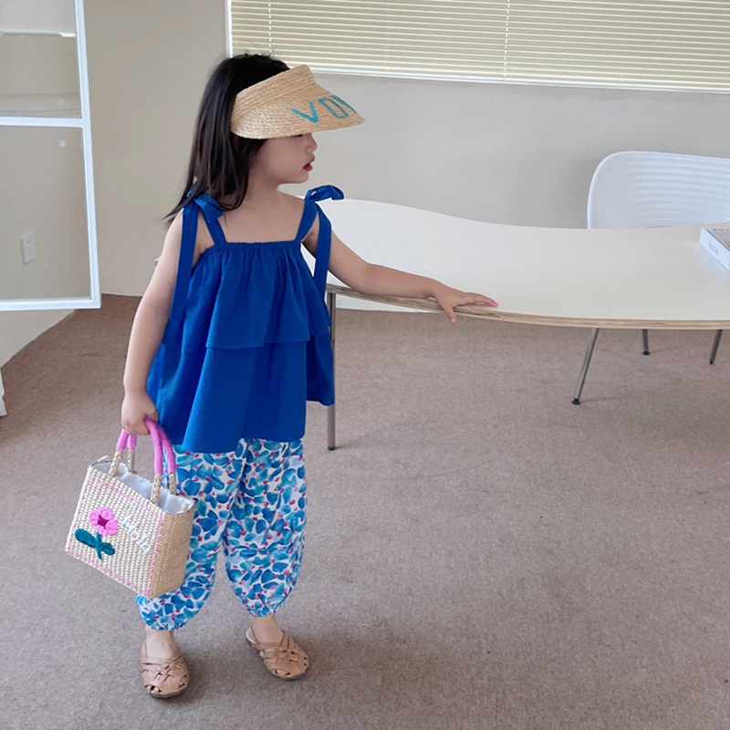 Bộ Áo Thun + Quần Dài In Hoa Chống Muỗi Phong Cách Hàn Quốc Thời Trang Mùa Hè Cho Bé Gái