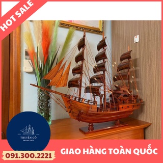 [KHUYẾN MẠI] Mô Hình Thuyền Gỗ Chở Hàng Phong Thuỷ Thái Lan - Thân Tàu 80cm - Gỗ Tràm Bông Vàng