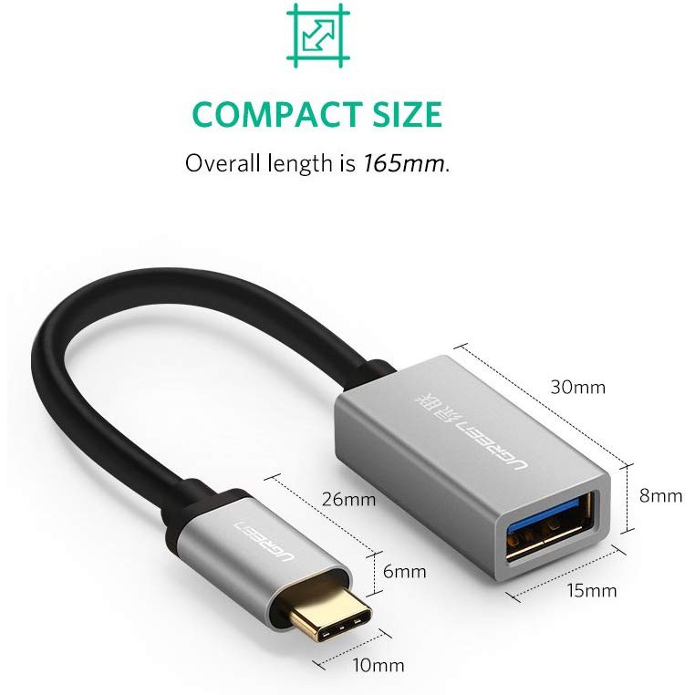 Dây cáp OTG USB type C sang USB 3.0 dài 15CM UGREEN US203