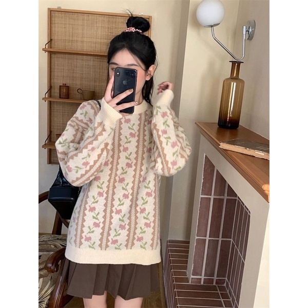 ÁO LEN HOẠ TIẾT HOA VINTAGE ULZZANG
