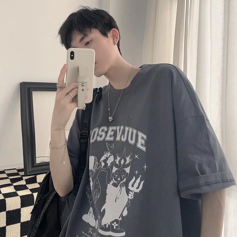 Áo Thun Tay Ngắn Dáng Rộng In Chữ Phong Cách Nhật Bản Thời Trang Mùa Hè Cho Nam Và Nữ