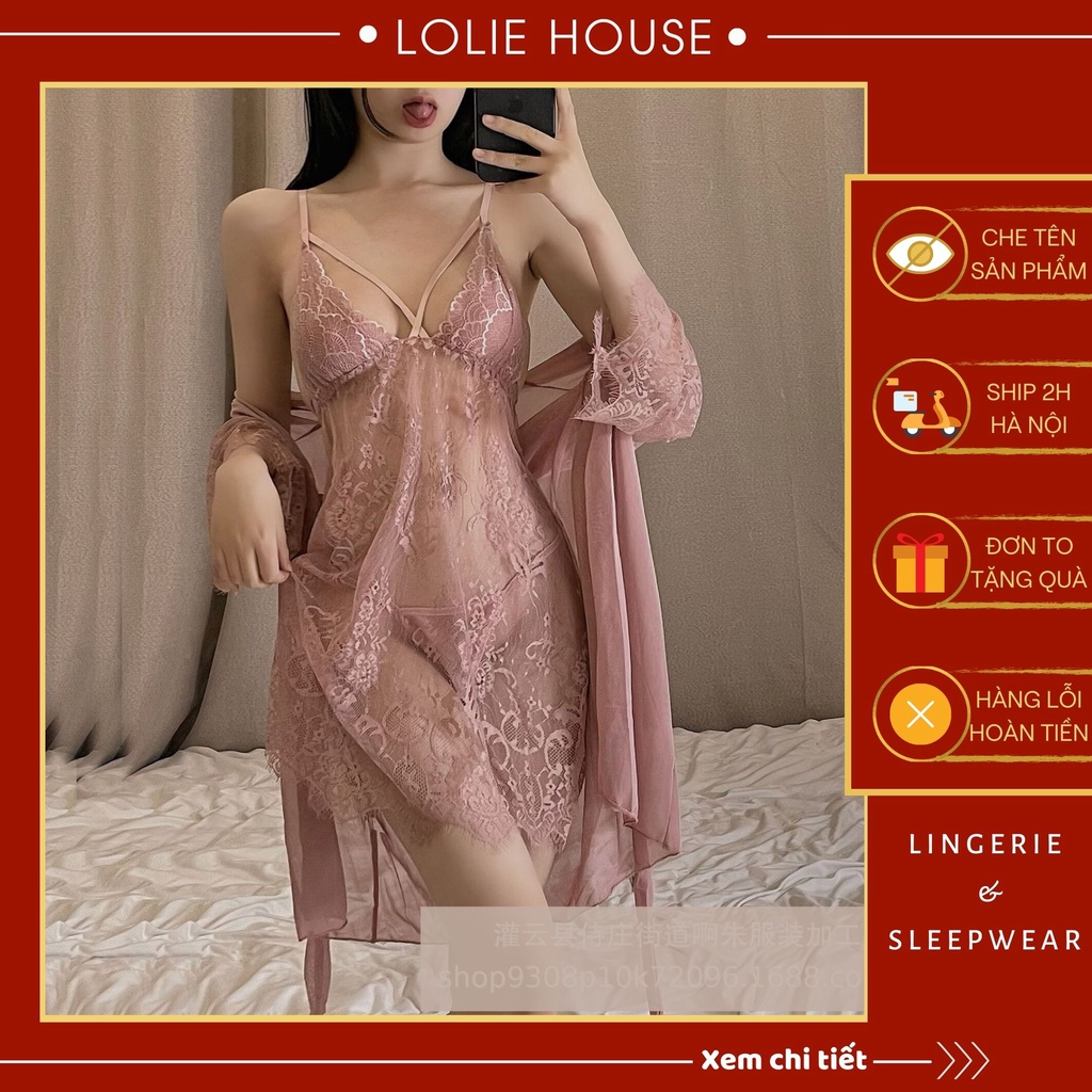 Đầm ngủ sexy gợi cảm kèm áo choàng phối ren Váy ngủ ren xuyên thấu cho nữ LOLIE HOUSE - VN39 | BigBuy360 - bigbuy360.vn