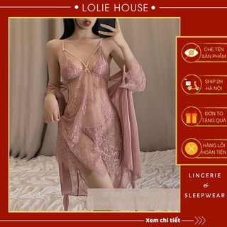 Đầm ngủ sexy gợi cảm kèm áo choàng phối ren Váy ngủ ren xuyên thấu cho nữ LOLIE HOUSE - VN39